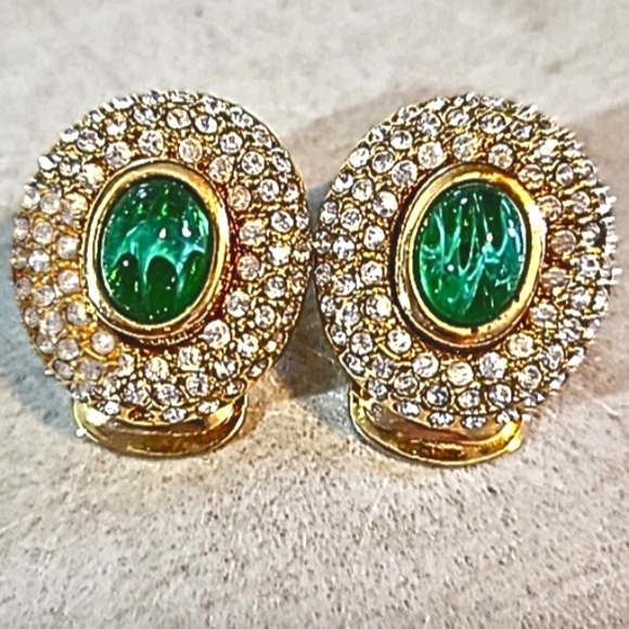 Christian Dior Gripoix &Crystal Clip Earrings Vintage Estate Excellent Rated
